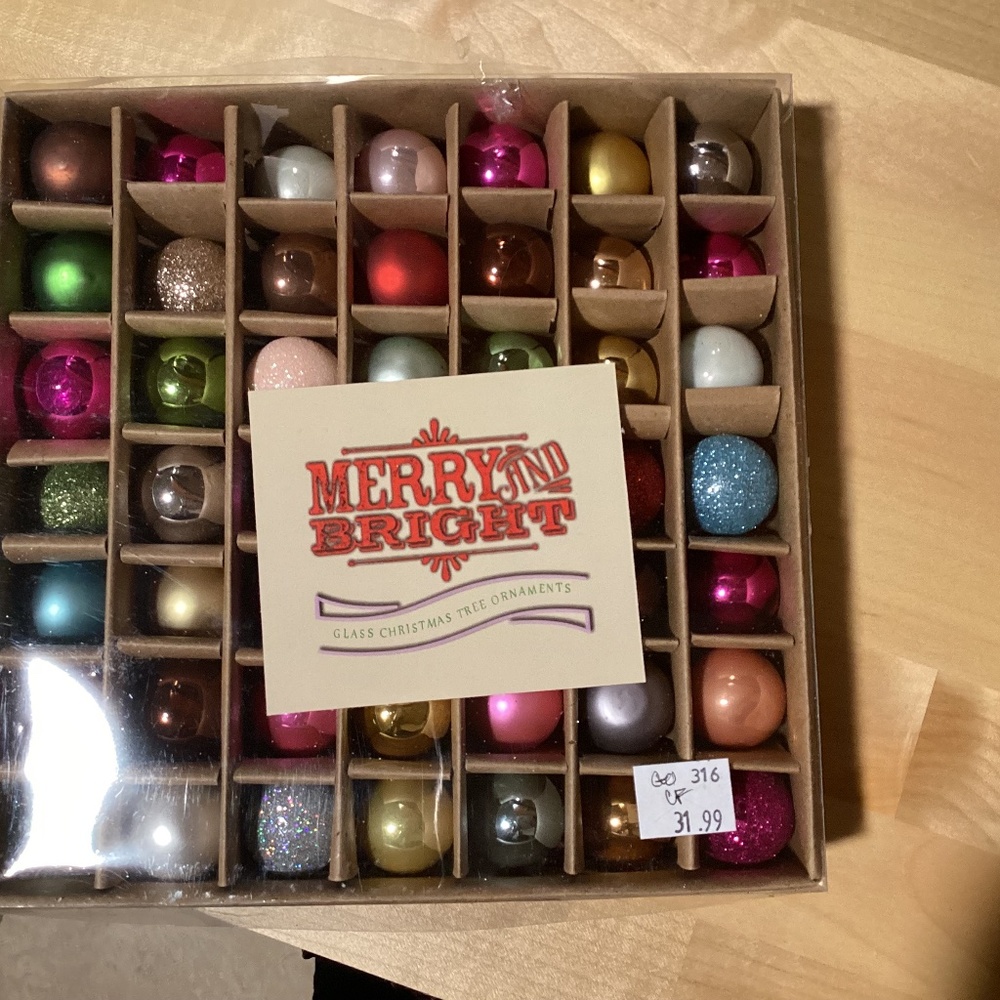 Set of 49 one inch glass multi color mini ornaments